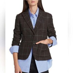 NWT Rag & Bone Nancy Windowpane Plaid Wool Blazer‎ Brown Teal Size 00 - Ret $595